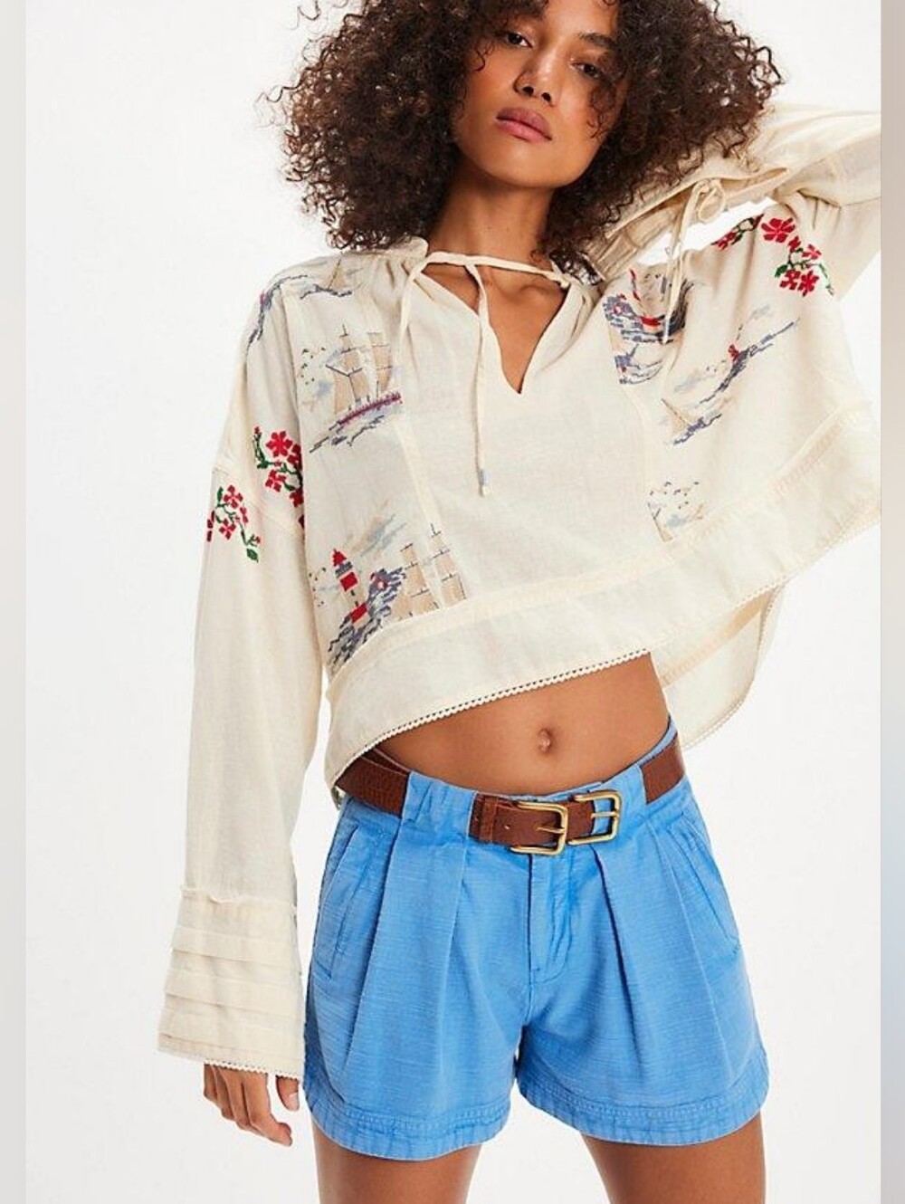 Free People Rowan Pleated Chino Shorts Blue Size 6